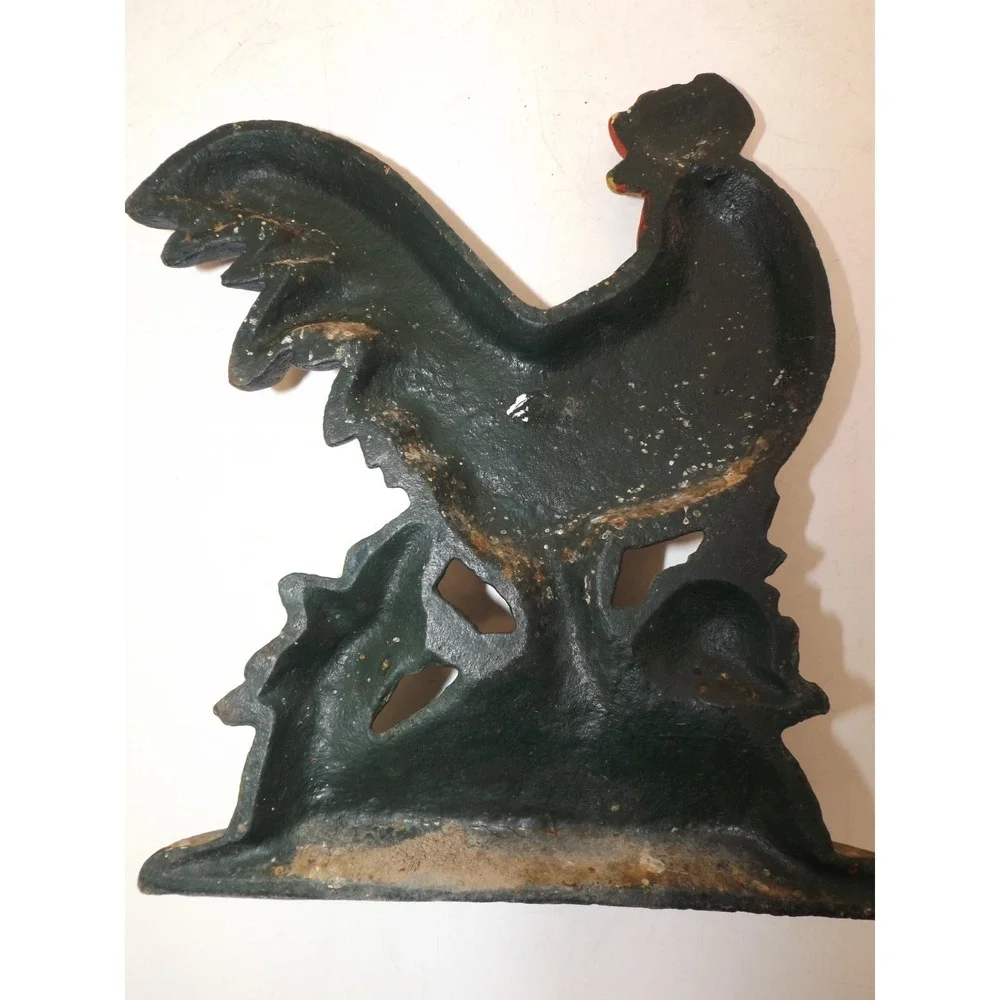 Cast Iron 7.5'' Rooster Doorstop Bookend Painted Farmhouse Chicken